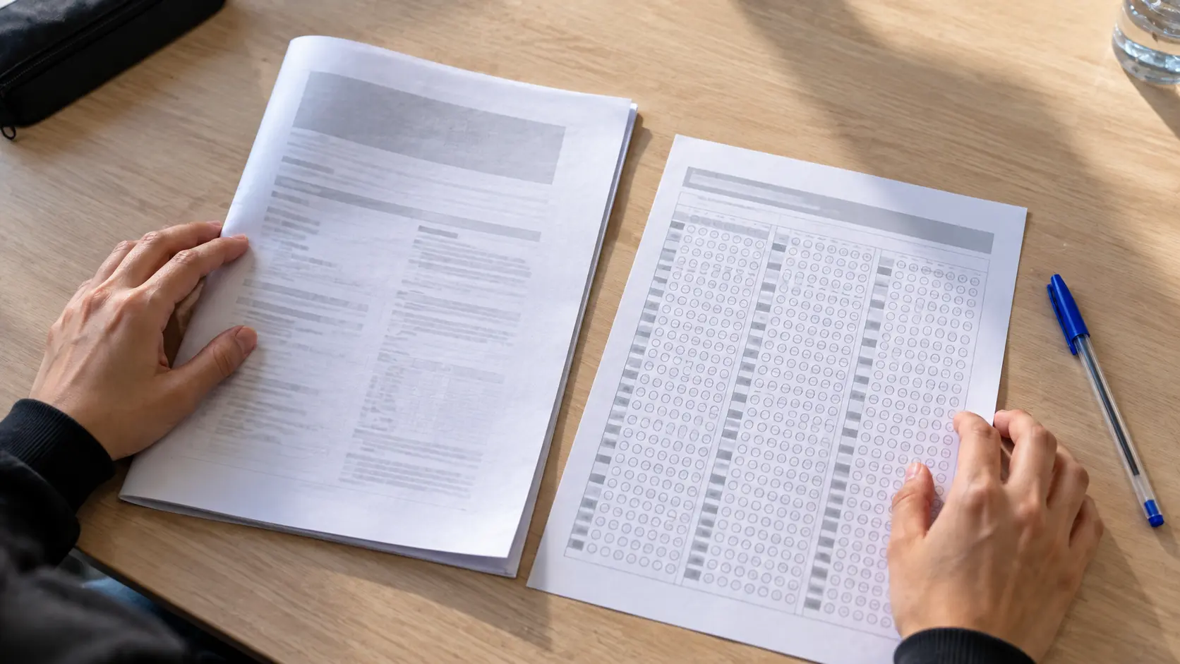 Comparación entre un cuestionario de examen y una hoja de respuestas