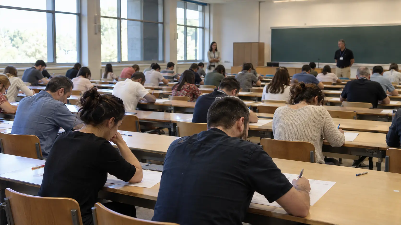Examen de Administrativo de la Seguridad Social en un aula
